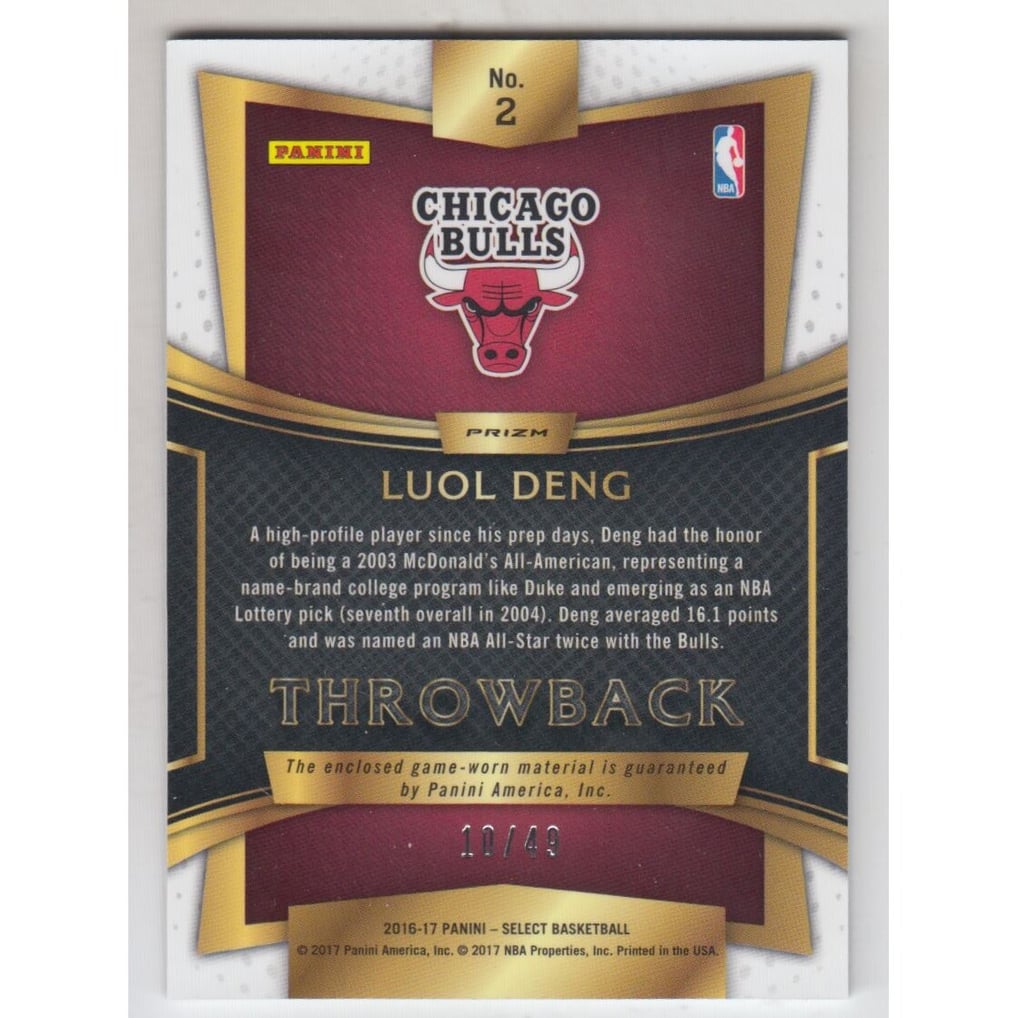 2016-17 Select Throwback Memorabilia Prizms Copper #2 Luol Deng/49