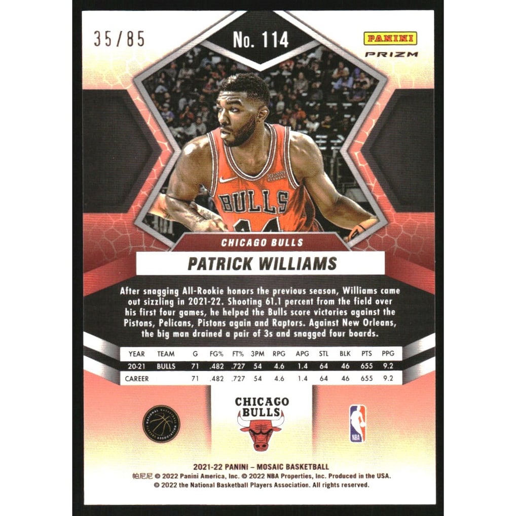 2021-22 Panini Mosaic Mosaic Fast Break Blue #114 Patrick Williams