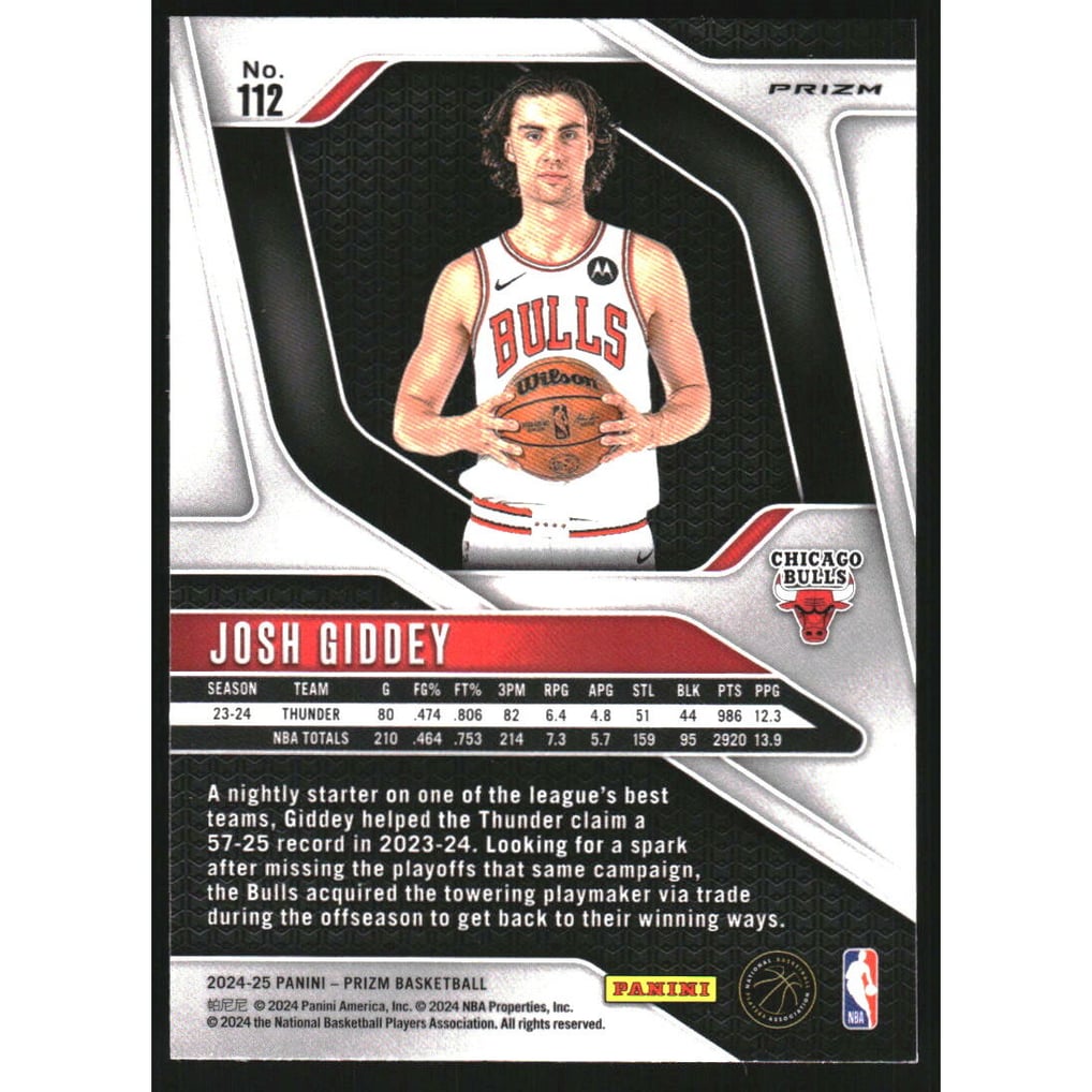 2024-25 Panini Prizm Prizms Ruby Wave #112 Josh Giddey