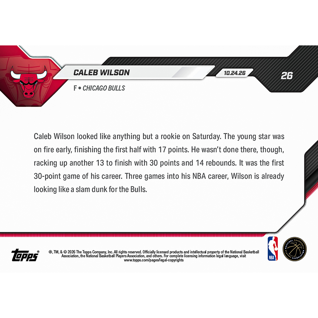 Caleb Wilson - 2026-27 NBA Topps NOW® - Card 26