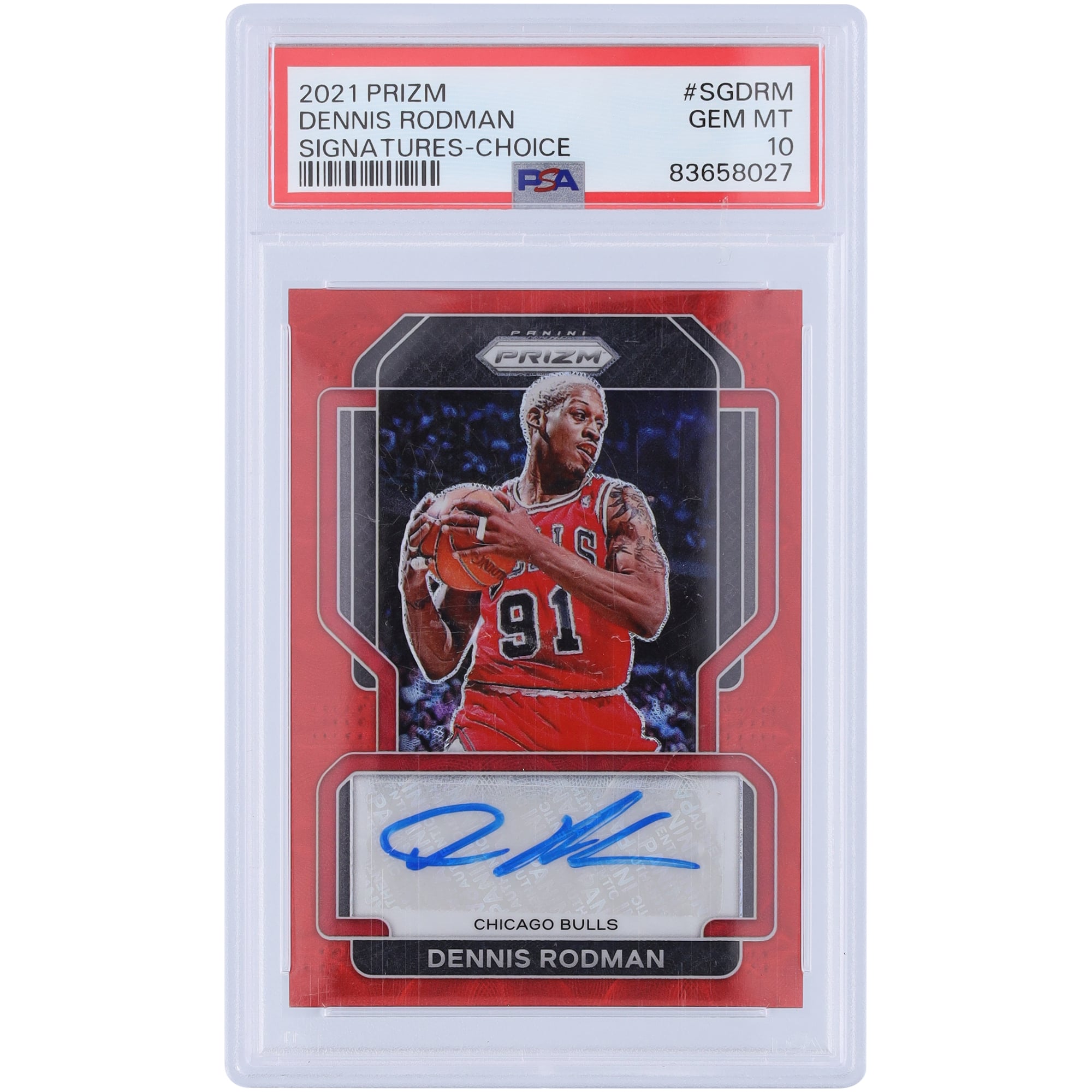 Dennis Rodman Chicago Bulls Autographed 2021-22 Panini Prizm Red 