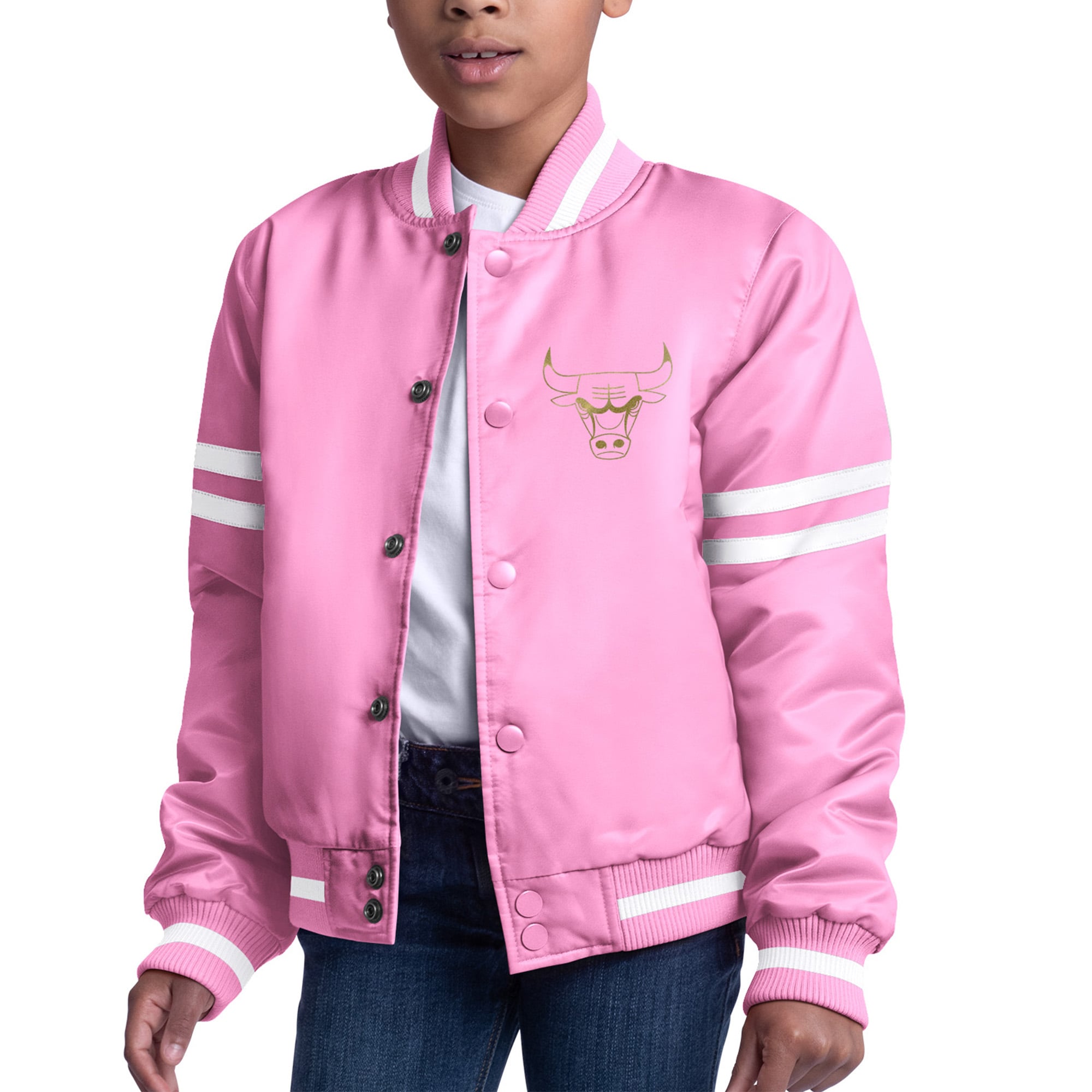Girls Youth Chicago Bulls Starter Pink Fashion Script Full-Snap 