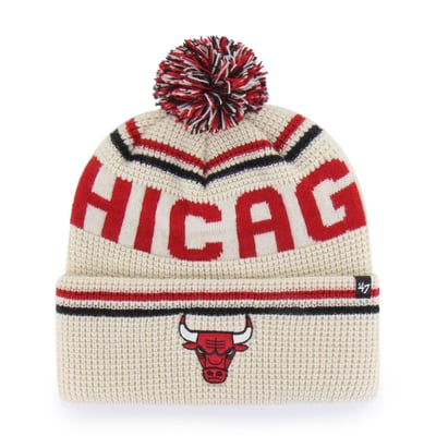 Chicago Bulls '47 Quattrle Cuffed Knit Hat with Pom - Natural