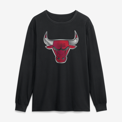 Chicago Bulls  Metallic Mascot Long Sleeve T-Shirt - Black