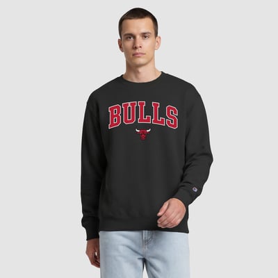  Chicago Bulls Champion Contrast Crewneck Sweatshirt - Black