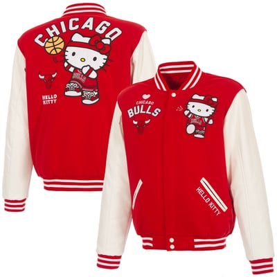  Chicago Bulls JH Design Hello Kitty Reversible Full-Zip Varsity Jacket - Red