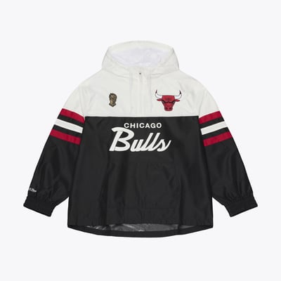  Chicago Bulls Mitchell & Ness Head Coach Lightweight Anorak Quarter-Zip Hooded Windbreaker - Black