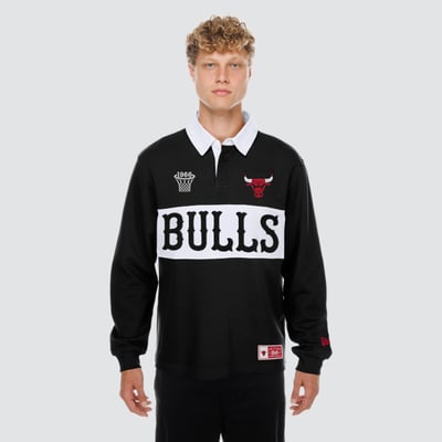 Chicago Bulls New Era Rugby Long Sleeve Polo - Black