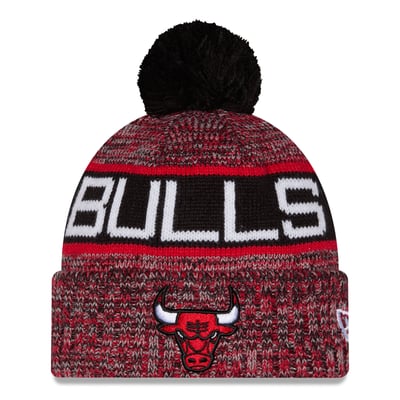 Chicago Bulls New Era Tri-Color Cuffed Knit Hat with Pom - Black/Red