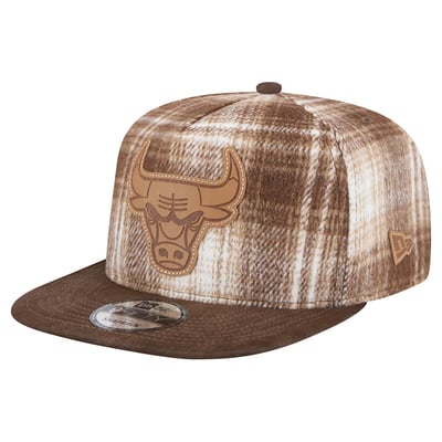 Chicago Bulls New Era Plaid 9FIFTY A-Frame Adjustable Hat - Brown