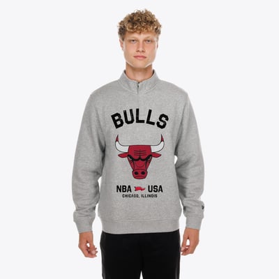 Chicago Bulls New Era Mixed Media Graphic Quarter-Zip Fleece Sweatshirt - Gray
