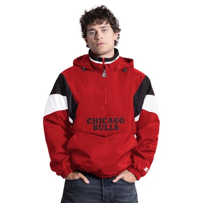 Chicago Bulls Starter The Throwback Half-Zip Hooded Jacket - Red