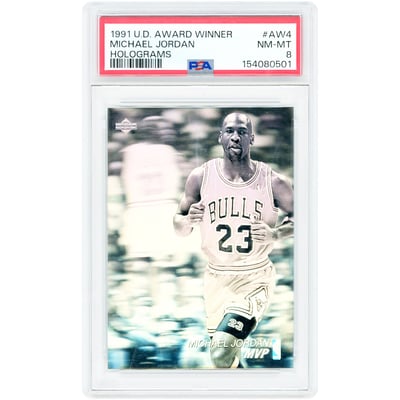 Michael Jordan Chicago Bulls 1991-92 Upper Deck UD Award Winner Hologram #AW4 PSA Authenticated 8 Card 