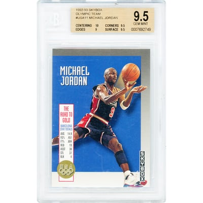 Michael Jordan Chicago Bulls 1992-93 Skybox Olympic Team #USA11 BGS Authenticated 9.5 Card - 10,9.5,9,9.5 Subgrades