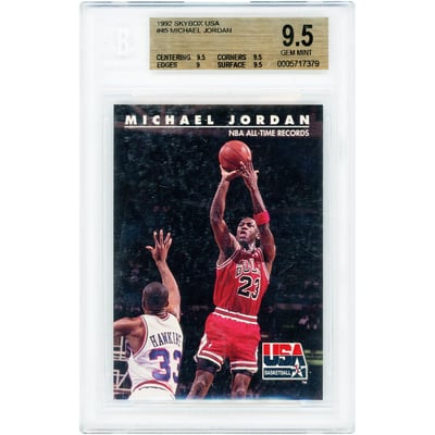 Michael Jordan Chicago Bulls 1992 Skybox USA #45 BGS Authenticated 9.5 Card - 9.5,9.5,9,9.5 Subgrades