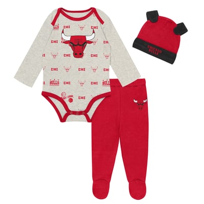 Chicago Bulls Outerstuff Newborn & Infant Pinch Post Bodysuit, Pants & Cuffed Knit Hat Set