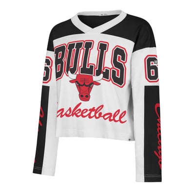 Chicago Bulls '47 Women's Cropped Exclamation Metro Jersey Long Sleeve T-Shirt - White