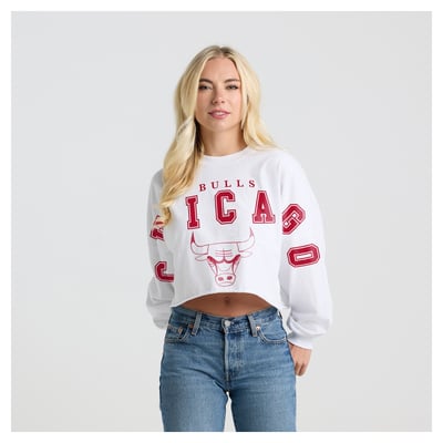 Chicago Bulls Fanatics Women's Spirit Jersey Cropped Long Sleeve T-Shirt - White