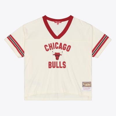  Chicago Bulls Mitchell & Ness Women's Retro Roots Hardwood Classics Cropped Boxy Yoke T-Shirt - Cream