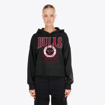 Chicago Bulls New Era Women's Dolman Sleeve Boxy Pullover Hoodie - Black
