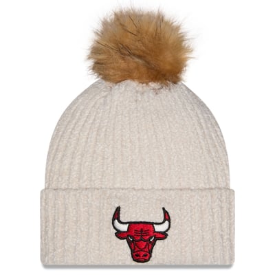 Chicago Bulls New Era Women's Chrome Cuff Knit Hat with Pom - Cream