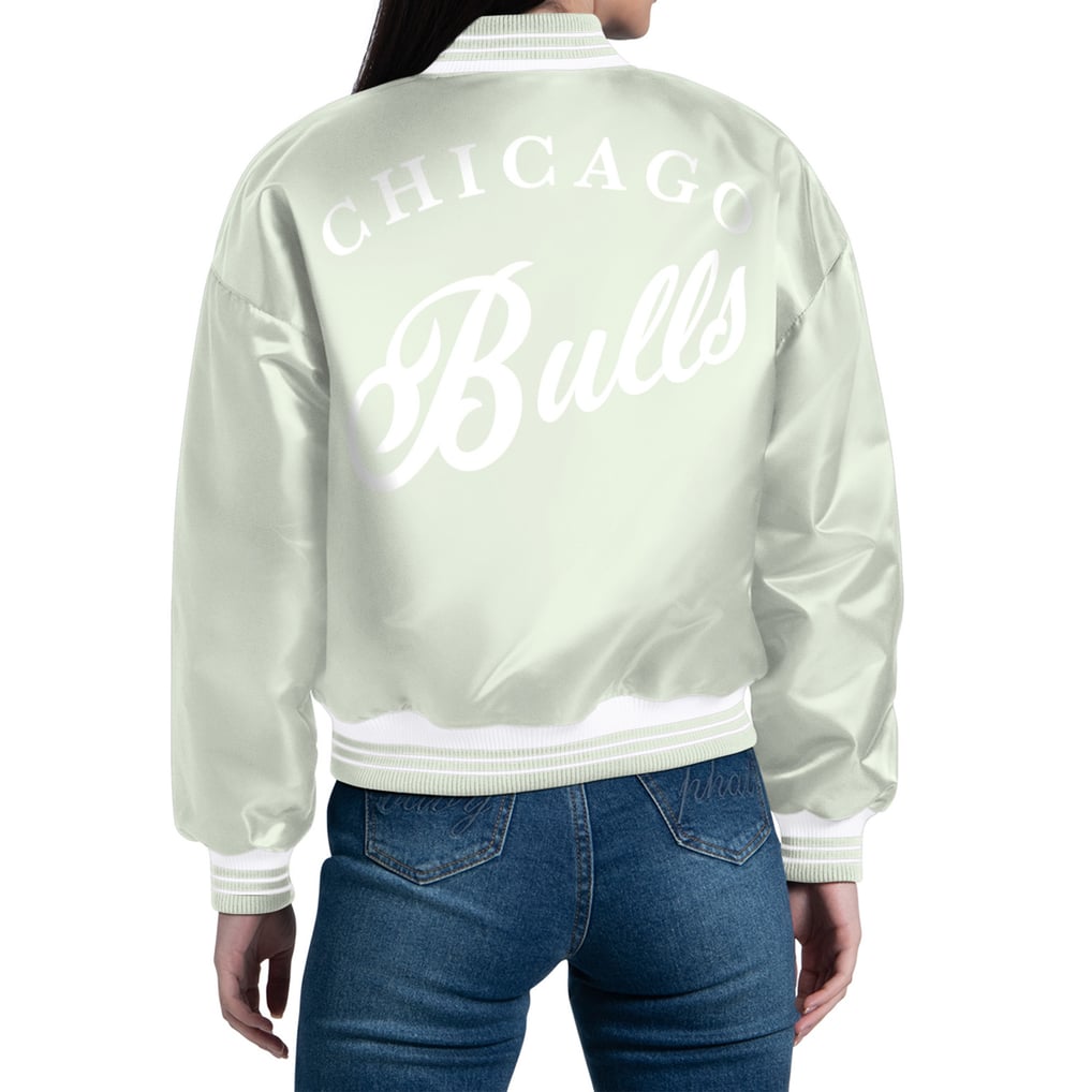 Chicago Bulls Starter Women's Printed Script Cropped Satin Varsity Full-Snap Jacket - Green