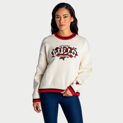  Chicago Bulls The Wild Collective Women's Boxy Crew Jacquard Sweater - Cream