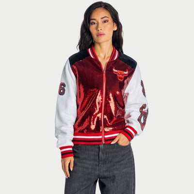 Chicago Bulls The Wild Collective Women's Full-Zip Sequin Jacket - Red/White