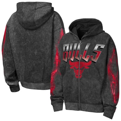  Chicago Bulls Outerstuff Youth Heating Up Mineral Wash Oversized Full-Zip Hoodie - Black