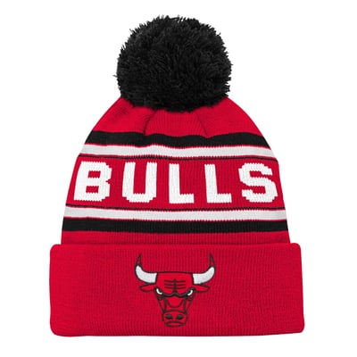  Chicago Bulls Outerstuff Youth Backboard Jacquard Cuffed Knit Hat with Pom - Red