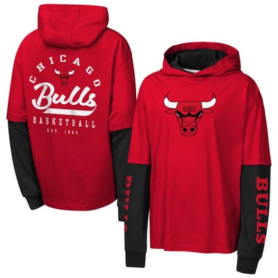 Chicago Bulls Outerstuff Youth Double Nickel Oversized Faux 2fer Hooded T-Shirt - Red
