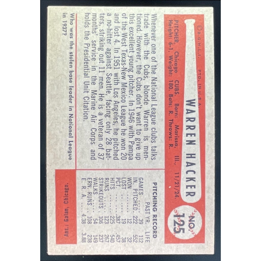 1954 Bowman #125 Warren Hacker