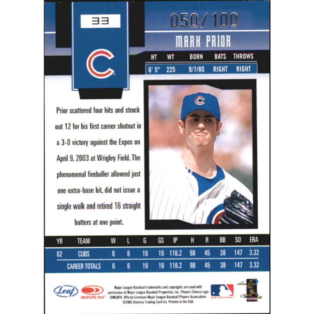 2003 Leaf Certified Materials Mirror Red #33 Mark Prior