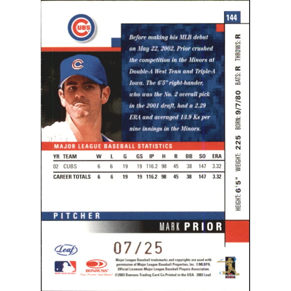 2003 Leaf Green #144 Mark Prior