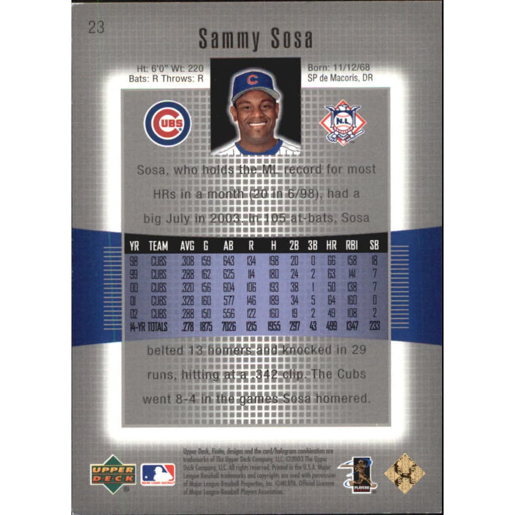 2003 Upper Deck Finite Gold #23 Sammy Sosa
