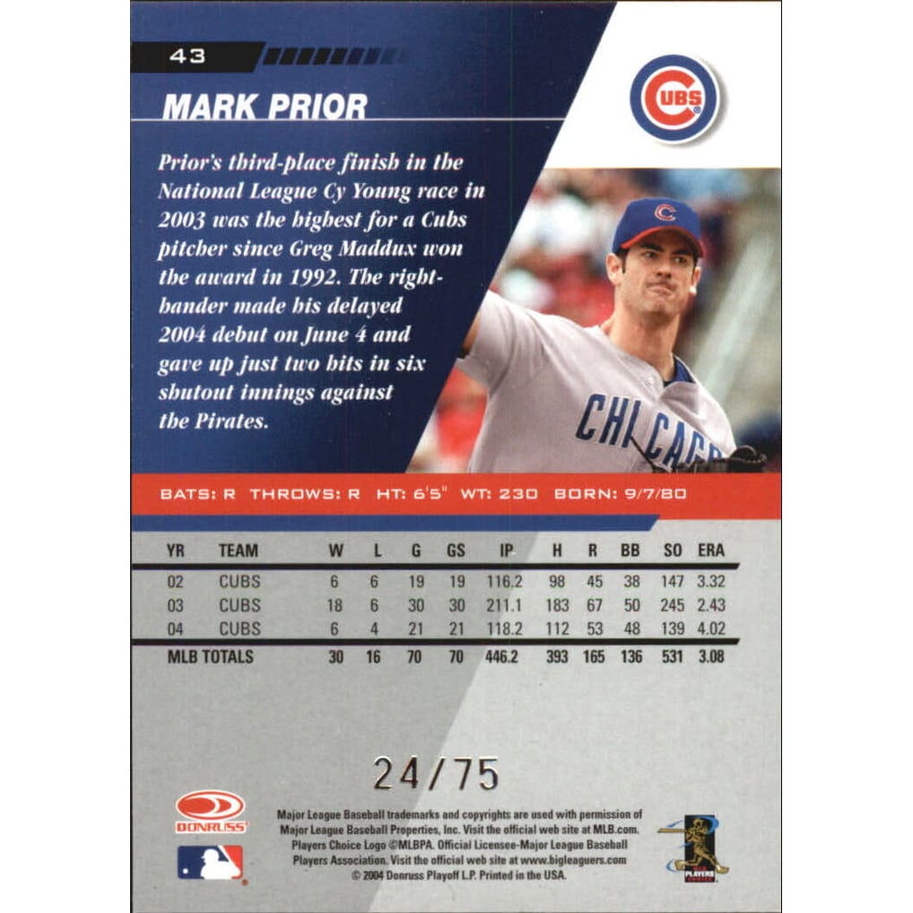 2005 Leaf Press Proofs Blue #43 Mark Prior
