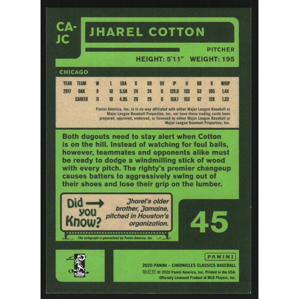2020 Classics Autographs #9 Jharel Cotton