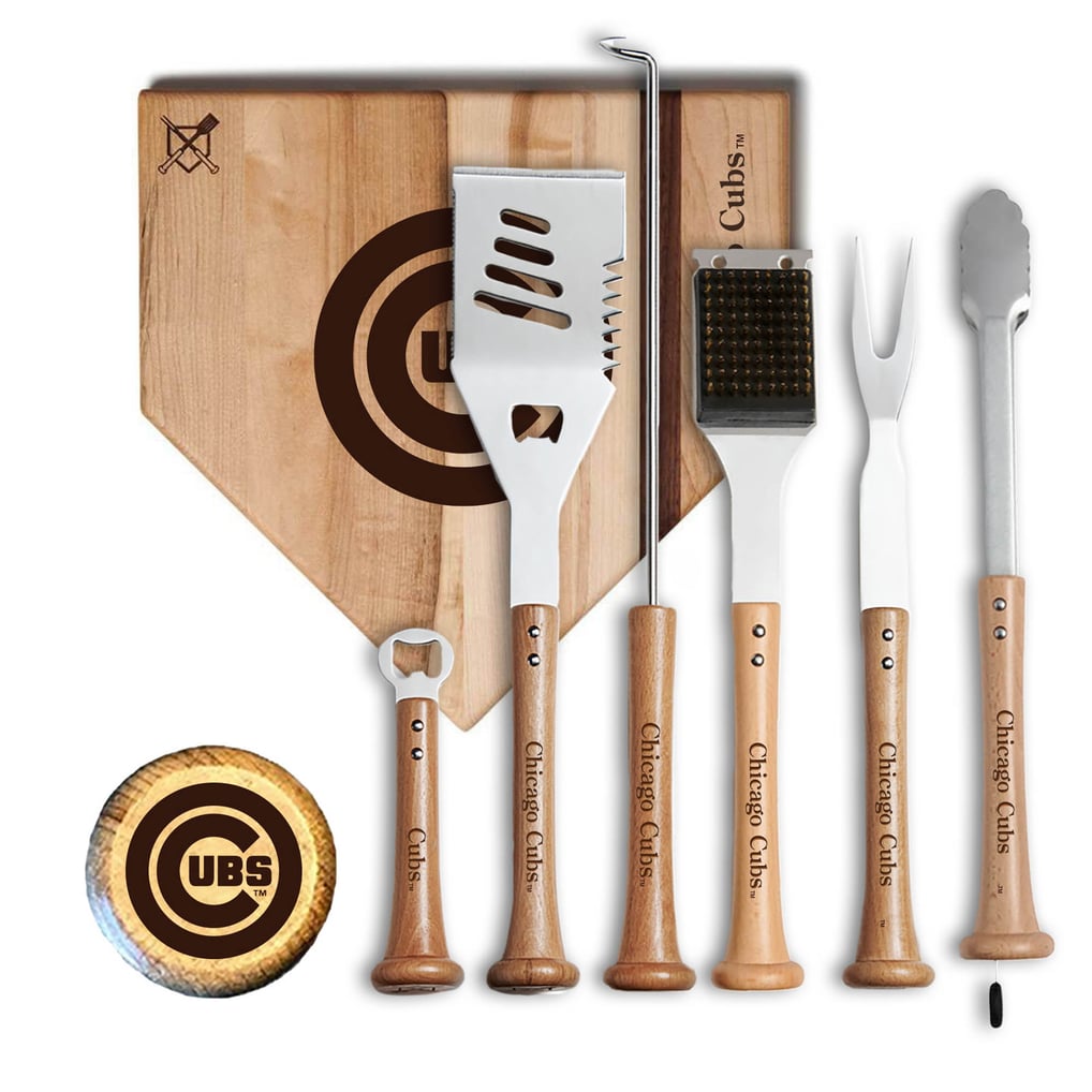 Chicago Cubs Baseball BBQ MVP 12” Cutting Board & 6-Piece BBQ Tools Grill Set