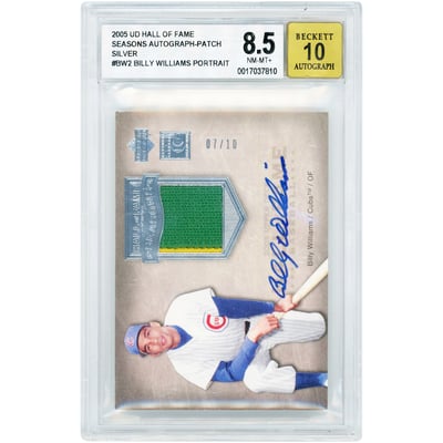 Billy Williams Chicago Cubs Autographed 2005 Upper Deck Hall Of Fame Silver Seasons Game Used Dual-Color Jersey Relic #HFS-BW2 #7/10 BGS Authenticated 8.5/10 Card