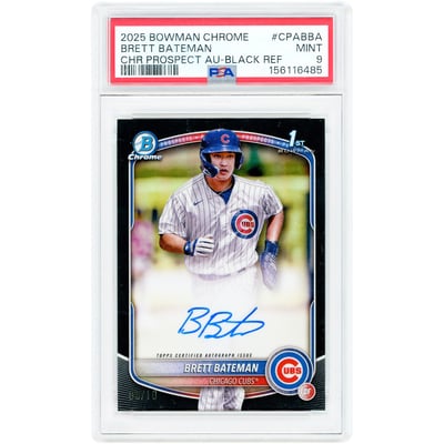 Brett Bateman Chicago Cubs Autographed 2025 Bowman Chrome Black Refractor #CPA-BBA #8/10 PSA Authenticated 9 Card