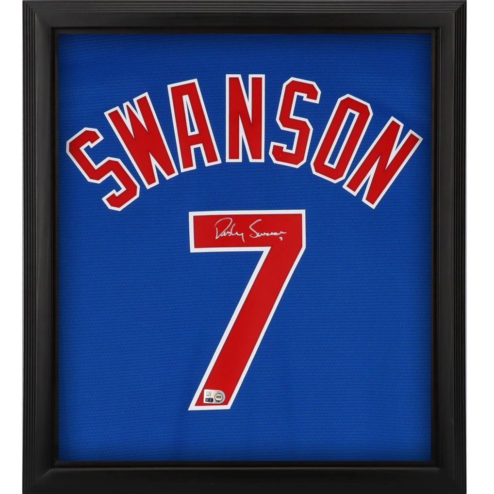 Dansby Swanson Chicago Cubs Autographed Fanatics Authentic Framed Blue Nike Replica Jersey Shadowbox