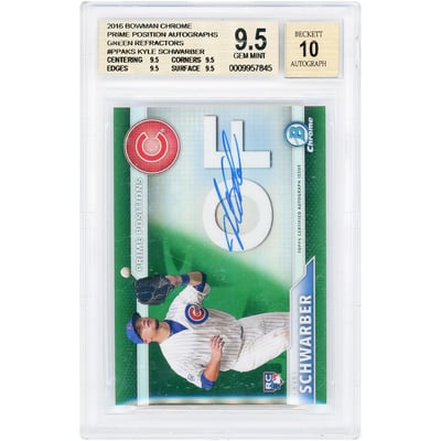 Kyle Schwarber Chicago Cubs Autographed 2016 Bowman Chrome Prime Position Green Refractor #PPA-KS #1/99 BGS Authenticated 9.5/10 Rookie Card