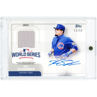 Kyle Schwarber Chicago Cubs Autographed 2017 Topps World Series Champions Game Used Jersey Relic #WCR-KS #13/50 Card