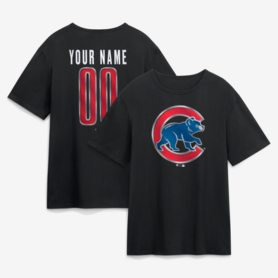 Chicago Cubs Big & Tall Forged Mascot Personalized Name & Number T-Shirt - Black