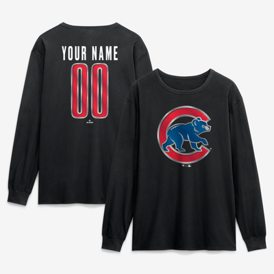 Chicago Cubs  Forged Mascot Personalized Name & Number Long Sleeve T-Shirt - Black