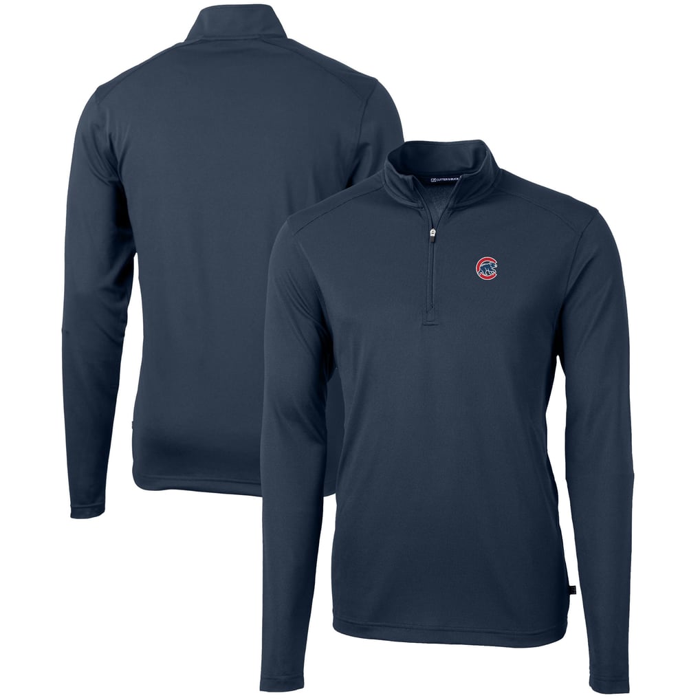  Chicago Cubs Cutter & Buck Virtue Eco Pique Recycled Quarter-Zip Pullover Top - Navy