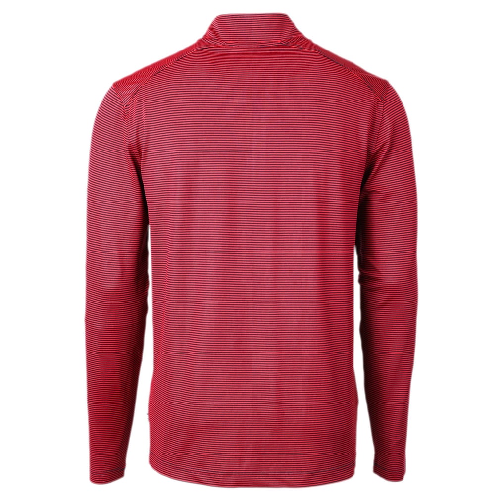 Chicago Cubs Cutter & Buck Virtue Eco Pique Micro Stripe Recycled Quarter-Zip Pullover Top - Red/Navy
