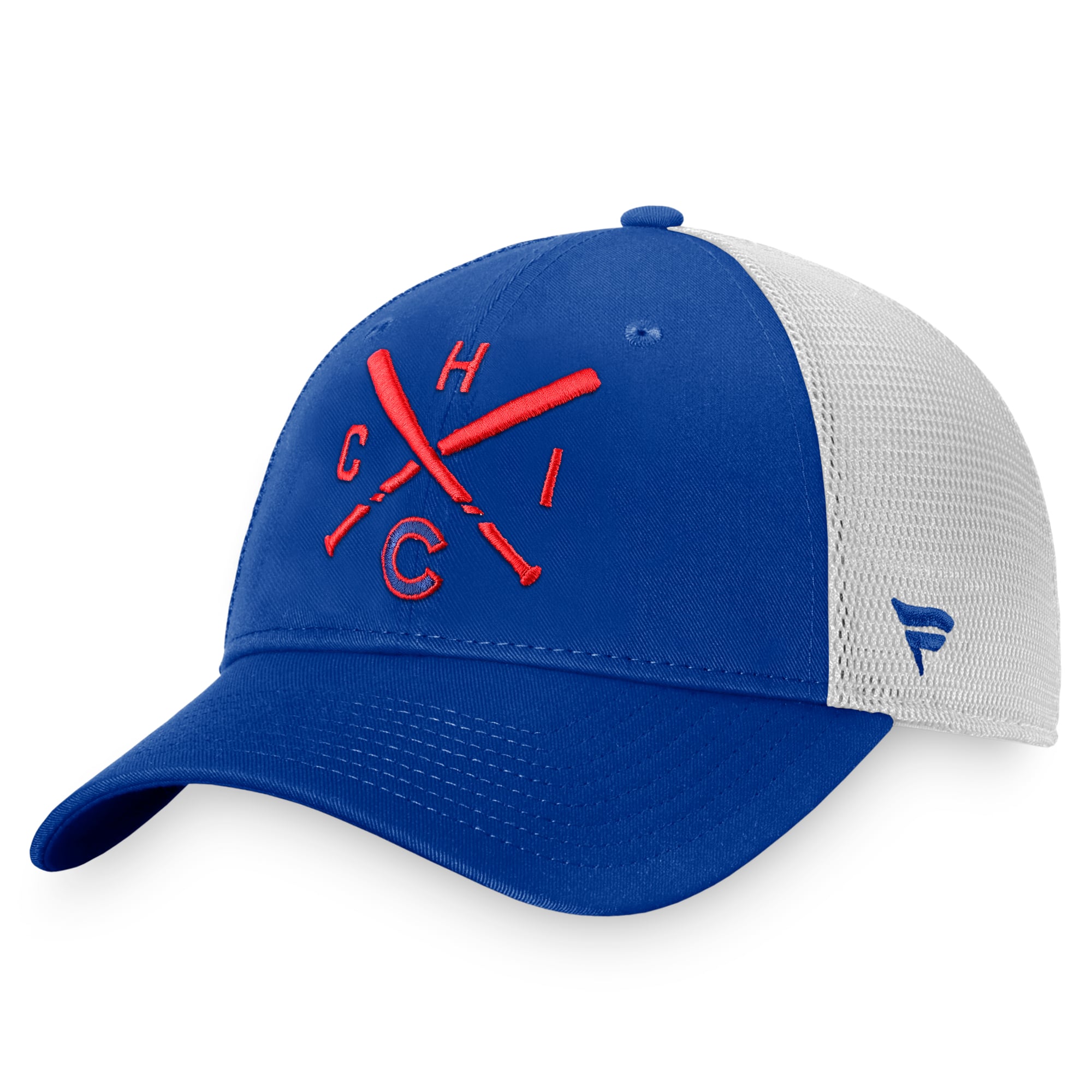 Men's Chicago Cubs Fanatics Royal/White Iconic Cross Bat Trucker