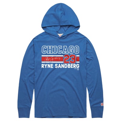 Ryne Sandberg Chicago Cubs Homage Cooperstown Collection Signature Name & Number Long Sleeve Tri-Blend Hooded T-Shirt - Royal