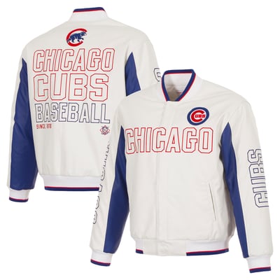 Chicago Cubs JH Design Reversible Fleece Faux Leather Full-Snap Varsity Jacket - White